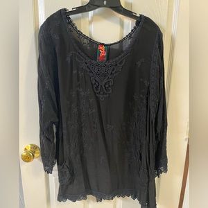 Johnny Was Black on Black Embroidered Top